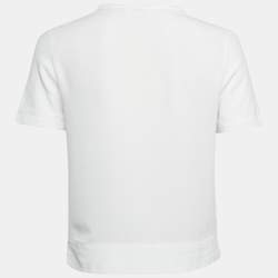 Pre Owned Elisabetta Franchi  White Dogs In Vogue Print Cotton and Chiffon T-Shirt S