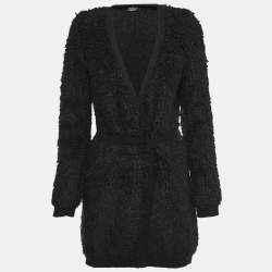 Pre Owned Elisabetta Franchi Black Wool Blend Knit Double Breasted Mini Dress L