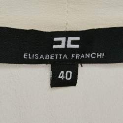 Pre Owned Elisabetta Franchi White Crepe V-Neck Bow Detail Top M