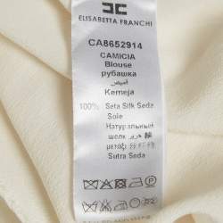 Pre Owned Elisabetta Franchi White Crepe V-Neck Bow Detail Top M