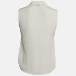 Pre Owned Elisabetta Franchi White Crepe V-Neck Bow Detail Top M