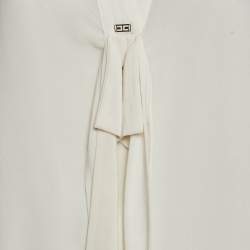Pre Owned Elisabetta Franchi White Crepe V-Neck Bow Detail Top M