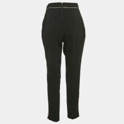 Elisabetta Franchi Black Contrast Trim Crepe Embellished Belt Pants M