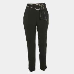 Elisabetta Franchi Black Contrast Trim Crepe Embellished Belt Pants M