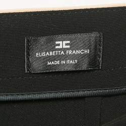 Elisabetta Franchi Black Contrast Trim Crepe Embellished Belt Pants M