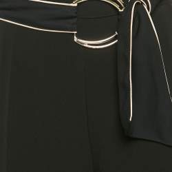 Elisabetta Franchi Black Contrast Trim Crepe Embellished Belt Pants M