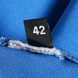 Pre Owned Elisabetta Franchi Blue Crepe Detachable Fringed Skirt Mini Dress M