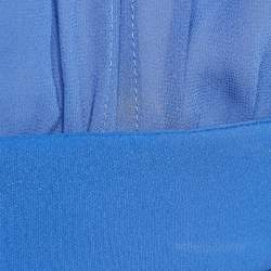 Pre Owned Elisabetta Franchi Blue Crepe Detachable Fringed Skirt Mini Dress M