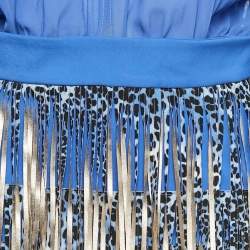Pre Owned Elisabetta Franchi Blue Crepe Detachable Fringed Skirt Mini Dress M