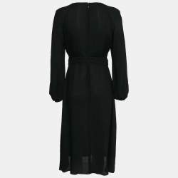 Pre Owned Elisabetta Franchi Black Lace Trim Crepe Plunging Neck Midi Dress M