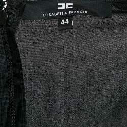 Pre Owned Elisabetta Franchi Black Lace Trim Crepe Plunging Neck Midi Dress M