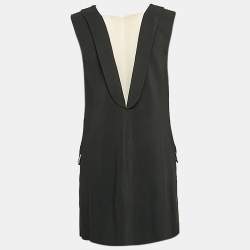 Pre Owned Elisabetta Franchi Black Crepe Double Breasted Vest Dress M