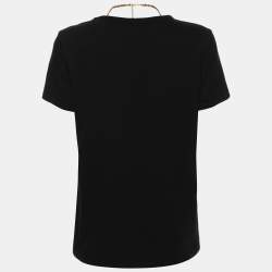 Pre Owned Elisabetta Franchi Black Cotton Round Neck Chain T-Shirt S