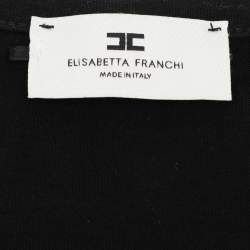Pre Owned Elisabetta Franchi Black Cotton Round Neck Chain T-Shirt S