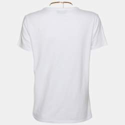 Pre Owned Elisabetta Franchi White Cotton Round Neck Chain T-Shirt S