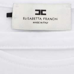 Pre Owned Elisabetta Franchi White Cotton Round Neck Chain T-Shirt S
