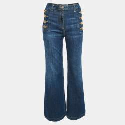 Elisabetta Franchi Blue Washed Denim Embellished Button Jeans S Waist 26"