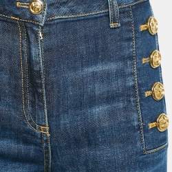 Elisabetta Franchi Blue Washed Denim Embellished Button Jeans S Waist 26"