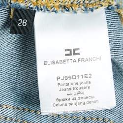 Elisabetta Franchi Blue Washed Denim Embellished Button Jeans S Waist 26"