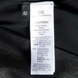 Pre Owned Elisabetta Franchi Black Coated Crepe Belted Midi Dress M