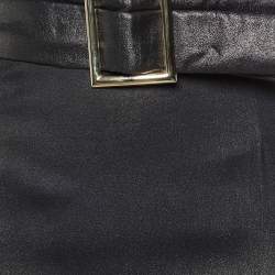 Pre Owned Elisabetta Franchi Black Coated Crepe Belted Midi Dress M