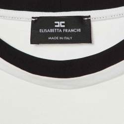 Pre Owned Elisabetta Franchi White Printed Cotton Crew Neck T-Shirt L
