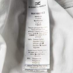 Pre Owned Elisabetta Franchi White Printed Cotton Crew Neck T-Shirt L