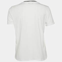 Pre Owned Elisabetta Franchi White Printed Cotton Crew Neck T-Shirt L