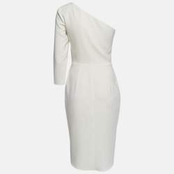 Pre Owned Elisabetta Franchi White Crepe One-Shoulder Short Dress M