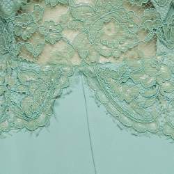 Pre Owned Elisabetta Franchi Mint Green Chiffon and Guipure Lace Bodice Maxi Dress M