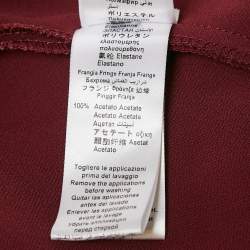 Pre Owned Elisabetta Franchi Burgundy Fringed Crepe Mini Dress S