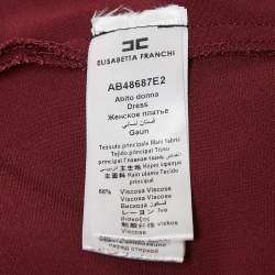 Pre Owned Elisabetta Franchi Burgundy Fringed Crepe Mini Dress S