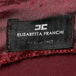 Pre Owned Elisabetta Franchi Burgundy Fringed Crepe Mini Dress S