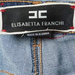 Pre Owned Elisabetta Franchi Blue Denim Button Detail Jeans M Waist 28"