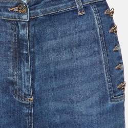 Pre Owned Elisabetta Franchi Blue Denim Button Detail Jeans M Waist 28"
