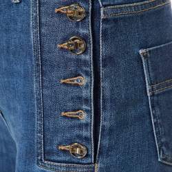 Pre Owned Elisabetta Franchi Blue Denim Button Detail Jeans M Waist 28"