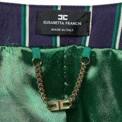 Pre Owned Elisabetta Franchi Navy Blue Striped Button Detail Blazer M