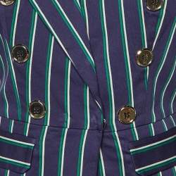 Pre Owned Elisabetta Franchi Navy Blue Striped Button Detail Blazer M