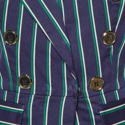 Pre Owned Elisabetta Franchi Navy Blue Striped Button Detail Blazer M