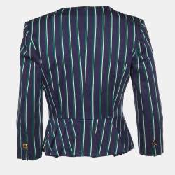 Pre Owned Elisabetta Franchi Navy Blue Striped Button Detail Blazer M
