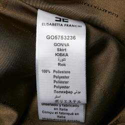 Pre Owned Elisabetta Franchi Olive Green Crepe Box Pleated Midi Skirt M