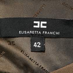 Pre Owned Elisabetta Franchi Olive Green Crepe Box Pleated Midi Skirt M