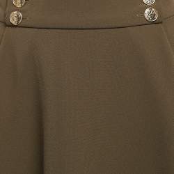 Pre Owned Elisabetta Franchi Olive Green Crepe Box Pleated Midi Skirt M