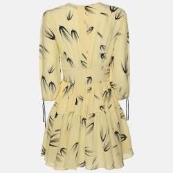 Pre Owned Elisabetta Franchi Yellow Silk Mini Long Sleeve Dress S