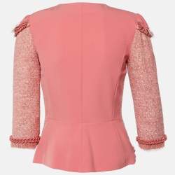 Elisabetta Franchi Pink Tweed and Crepe Chain Detail Jacket M