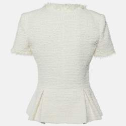 Elisabetta Franchi White Tweed Short Sleeve Peplum Jacket M
