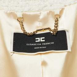 Elisabetta Franchi White Tweed Short Sleeve Peplum Jacket M