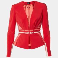 Elisabetta Franchi Red Crepe Paneled Peplum Jacket M