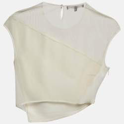 Elisabetta Franchi White Crepe and Mesh Crop Top L