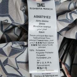 Pre Owned Elisabetta Franchi Brown Printed Pleat Crepe Detail Midi Dress M